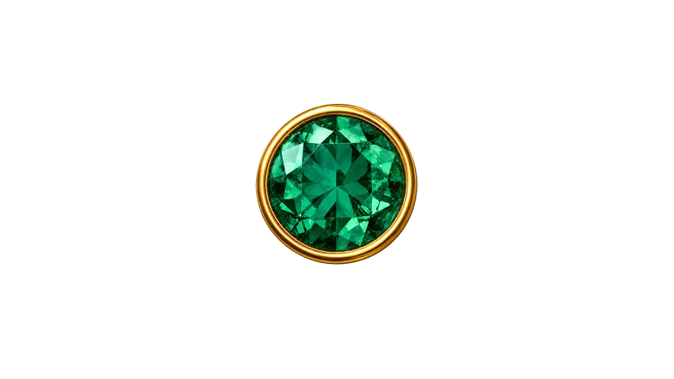 Landmark 3 marker: a round green gem in a gold setting